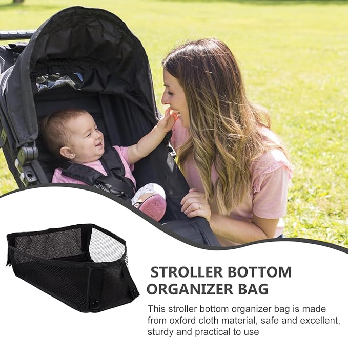 MERRYHAPY Stroller Bottom Storage Bag Mesh Organizer Universal Lightweight Stroller Basket Holder for Diapers Toys Essentials 11.02X4.72X3.93 Inch