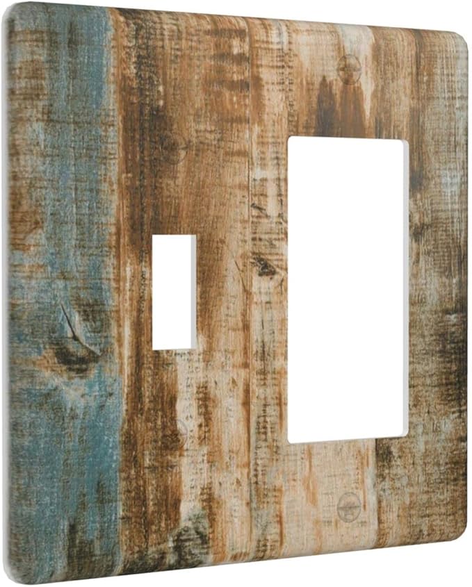 Brown Wood 2 Gang Single Toggle/Rocker Combination Light Switch Cover Decorative Wall Plate Faceplate Boys Kids Teen Girl Bedroom Room Decorate 4.5" x 4.5