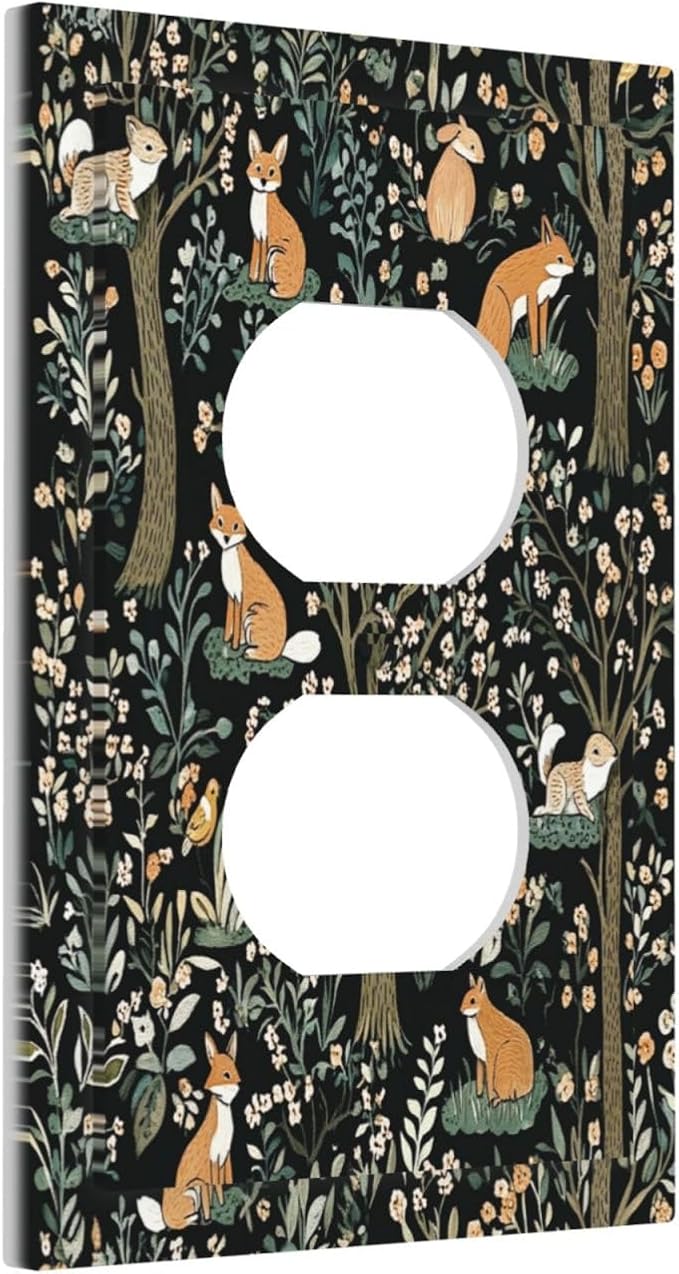 Outlet Covers Fairy Forest Animals Fox Squirrel Flower 1 Gang Duplex Light Switch Cover Decorative Switch Plates Electrical Receptacle Faceplate Wall Plate For Bed Room Farmhouse Decor