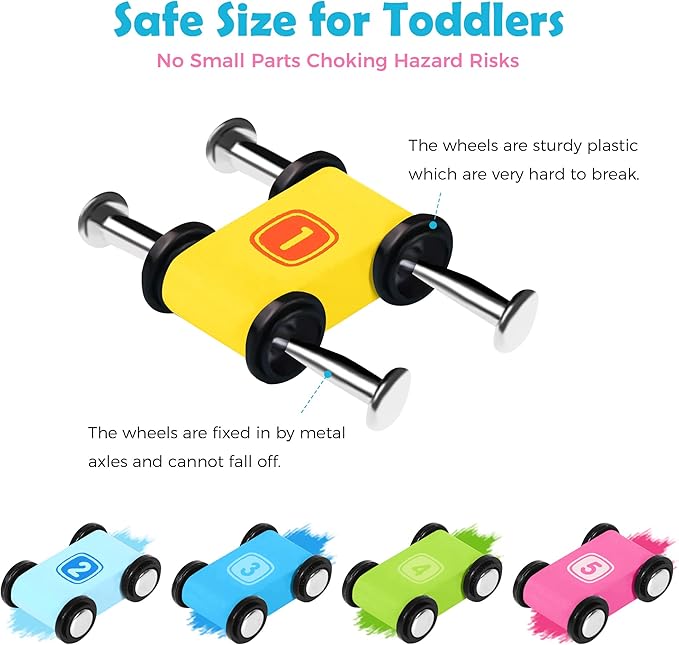 Belleur Montessori Toy for 1-3 Years Old Boys and Girls, Kid Race Track Car for Toddlers with 5 Mini Cars & 5 Ramps, Wooden Montessori Car Ramp Toy Set for Babies' Birthday Gifts, Visit Gifts