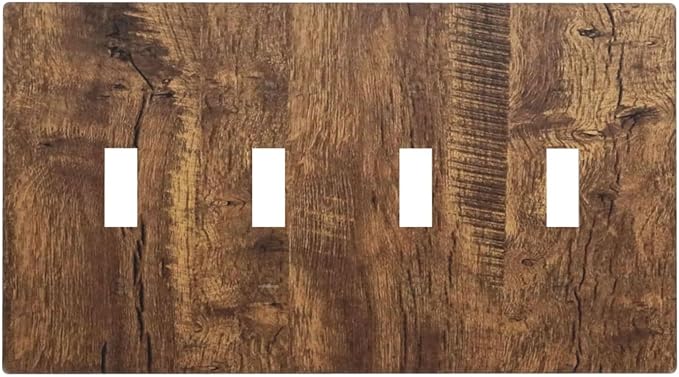 Rustic Old Wood Brown Crack Tree Tumor Print Light Switch Covers Quad Toggle Electrical Faceplate 4 Gang Wall Plate Decorative Switch Plates Cover for Farmhouse Home Decor