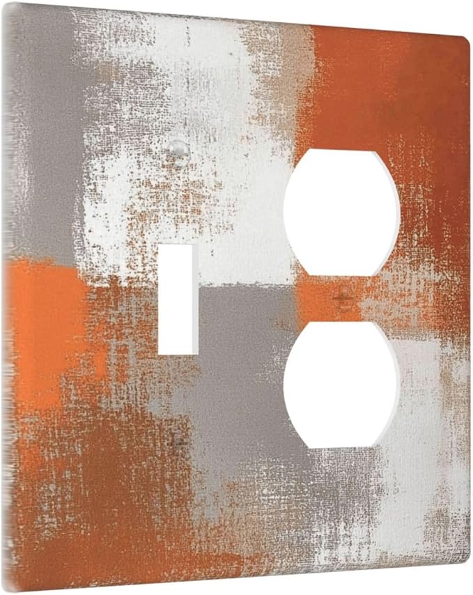 Orange Grey Abstract Art Oil Painting Wallplates 1 Toggle 1 Duplex Switch Plate Electrical Gfci Faceplate Decorative Light Switch Covers For Home Farmhouse Decor