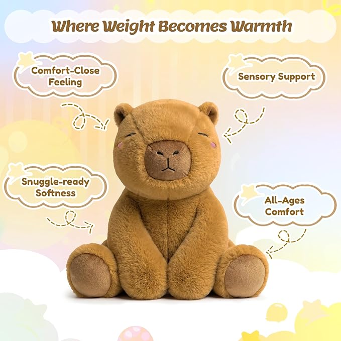 BRICHOEE 5lbs Weighted Capybara Stuffed Animals, 20'' Weighted Comfort Sensory Soothing Plush Toy, Cuddling Calming Cuddle Companion Gifts for Adults & Kids