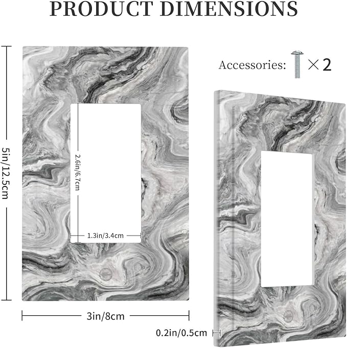 Beautiful Grey Marble Texture Simple Abstract Print Decorative Outlet Covers 1 Gang Single Rocker Light Switch Cover Plate Wall Plates GFCI Faceplate for Bathroom Kitchen Decor