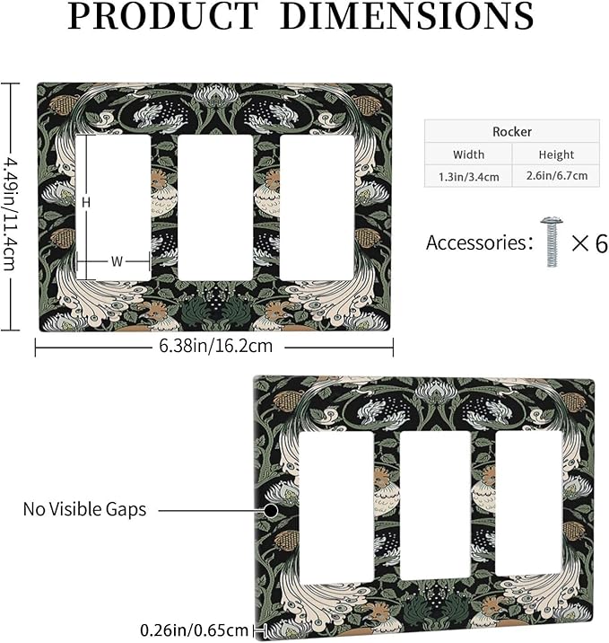 Light Switch Covers William Morris Vintage Floral Plants And Birds 3 Gang Rocker Electrical GFCI Decorative Triple Outlet Wall Plate Cover Switchplate for Bedroom Home Decor