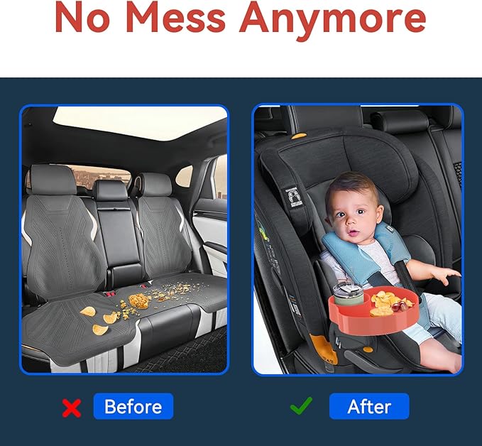 [2 Packs] Kids Car Seat Tray, Travel Tray with Cup Holder for Toddler Baby, Kids Car Seat Food Snack Organizer for Road Trip, Stroller snack Organizer Travel Must Haves Toddler Must Haves (Orange)