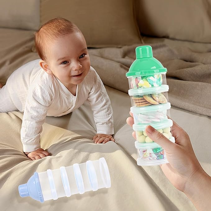 3-Pack 5-Layer Baby Formula Dispenser for Travel - Portable Milk Powder Container with Lids, Food Storage Box for Snacks, Candy, Powder (Blue, Green, Pink) - On-the-Go Formula Dispenser