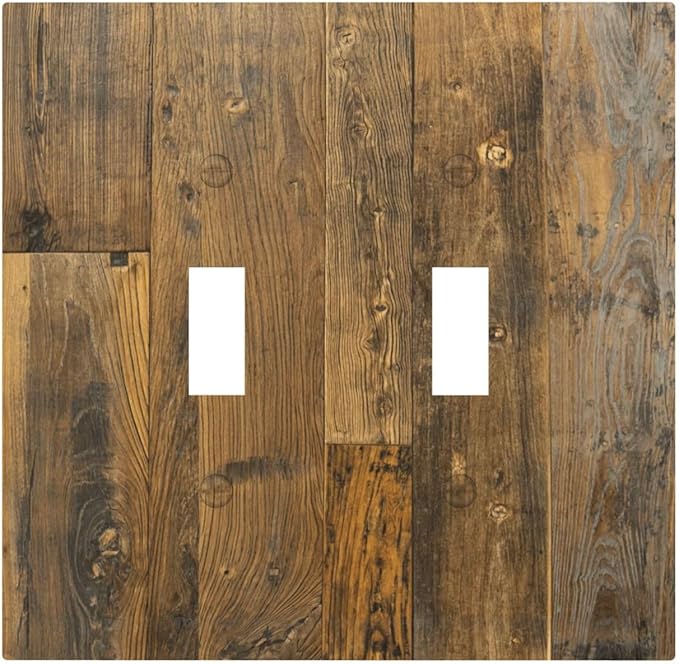 Brown Wood Vintage Rustic Old Board Decorative Switch Plates 2 Gang Double Toggle Outlet Light Switch Cover Wall Plate Electrical Faceplate for Farmhouse Home Decor