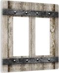 Rustic Vintage Brown Wood Plank 2 Gang Double GFCI Rocker Rocker/Decorator Light Switch Cover Decorative Outlet Wall Plate Electrical Faceplate Screwless
