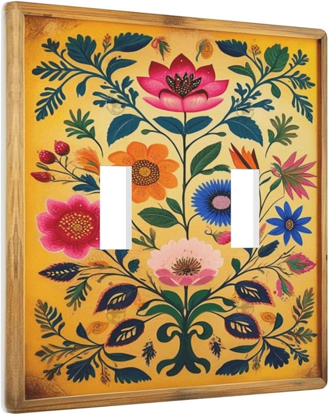 Decorative Art Light Switch Covers ColorFul Blooms 2 Gang Double Toggle Wall Plate Decorative Switchcover Electrical Switchplate for Home Decor