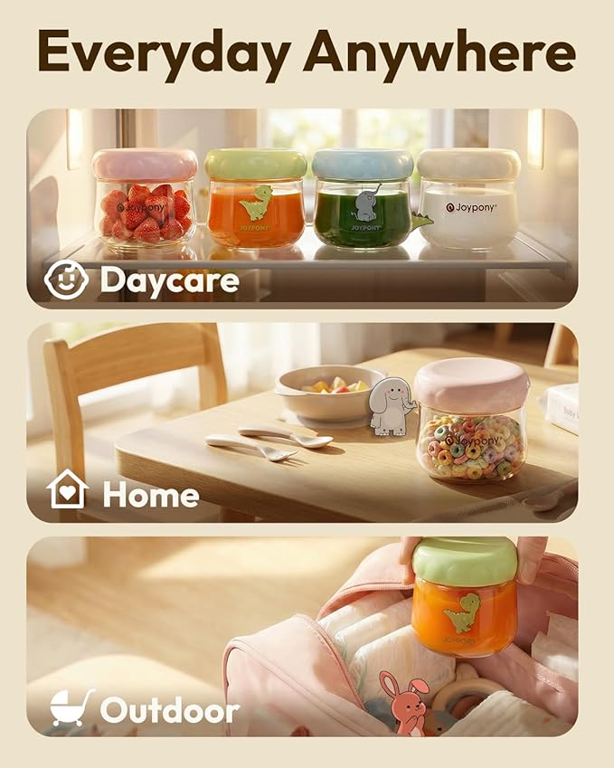 Joypony PPSU Baby Food Containers, 6oz Leakproof Baby Food Jars with Lids, Freezer Safe & Microwave Safe, Reusable Portion Plastic Food Storage Containers, Baby Puree, Toddler Snacks, BPA-Free, 6 Pack