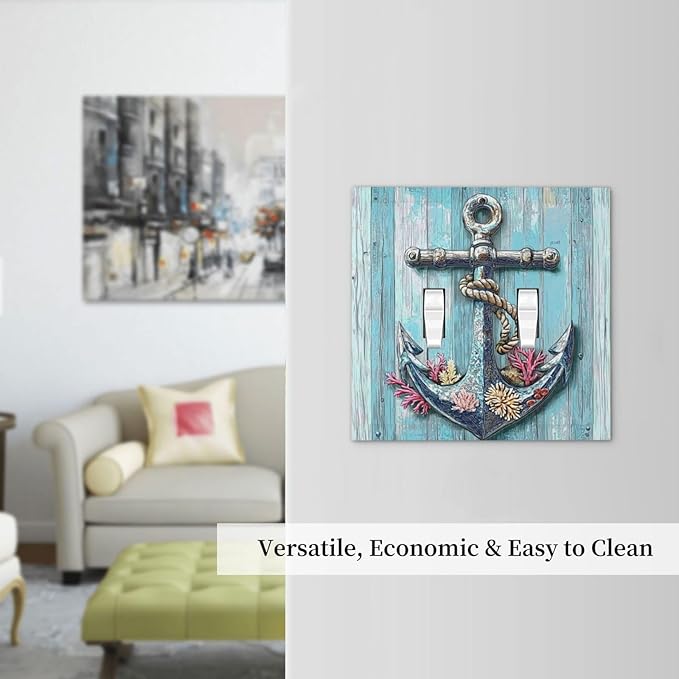 Decorative Switch Plates Anchor Coastal Beach Nautical Coral 2 Gang Double Toggle Outlet Light Switch Cover Wall Plate Electrical Faceplate For Farmhouse Cabin Decor