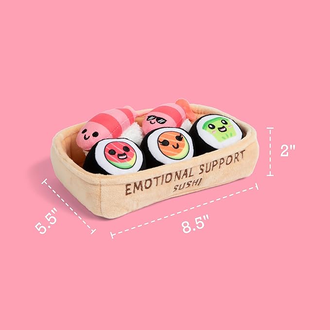 Emotional Support Sushi by Relatable, Cuddly Stuffed Animals and Plushies Set, Small Gifts for Mom, Includes 5 Sushi Plush Toys with Carrying Basket