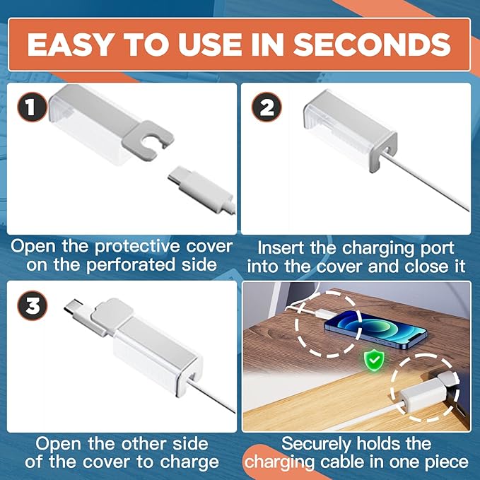 10 Pcs Foycow Child Proof USB Charger Protector - Charger Cover for Electrical Safety Baby Products, Baby Proof USB Charger Cords Covers for Pets and Toddlers- 10 Pcs - Grey & Blue