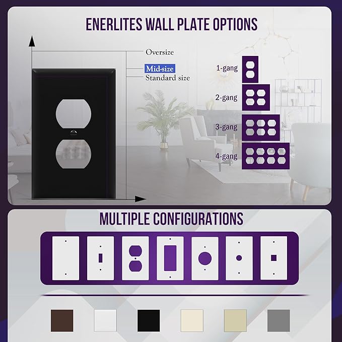 ENERLITES Mid-Size Duplex Receptacle Outlet Wall Plate, Electrical Outlet Covers Plates, Midway Size 1-Gang 4.88" x 3.11", Polycarbonate Thermoplastic, UL Listed, 8821M-BK-5PCS, Black (5 Pack)