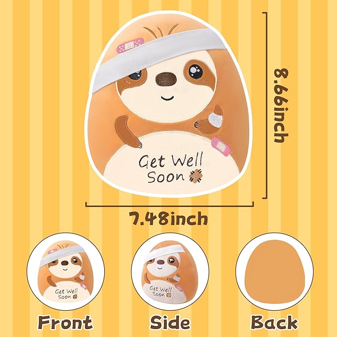 Get Well Soon Sloth Plush - Get Well Soon Stuffed Animal Healing Gift for Recovery, Sympathy and Cheerful Pillow Plush, 9 Inch