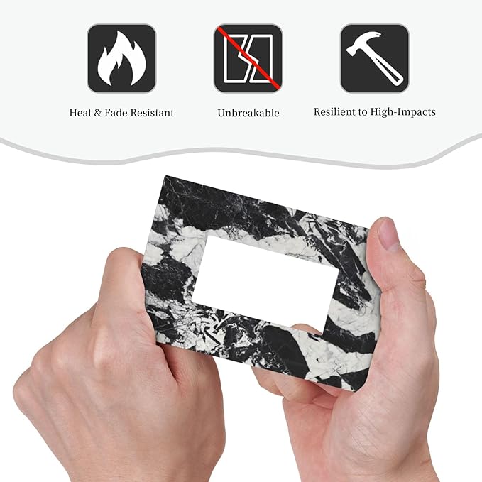 Black White Marble Abstract Luxury Decorative Outlet Covers 1 Gang Single Rocker Light Switch Cover Plate Wall Plates GFCI Faceplate for Bathroom Kitchen Decor