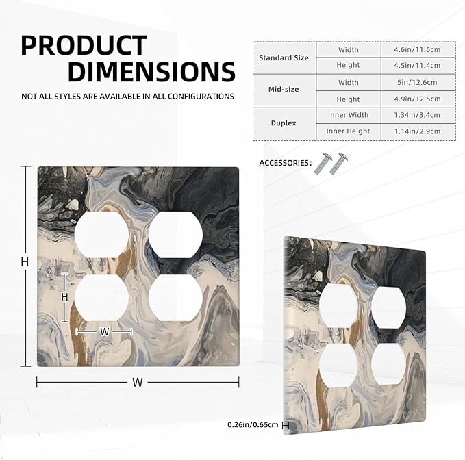 Outlet Covers Black Gold Swirl Fluid Painting Marble 2 Gang Double Duplex Decorative Light Switch Covers Electrical Wallplates Socket Faceplate For Bathroom Kitchen Decor