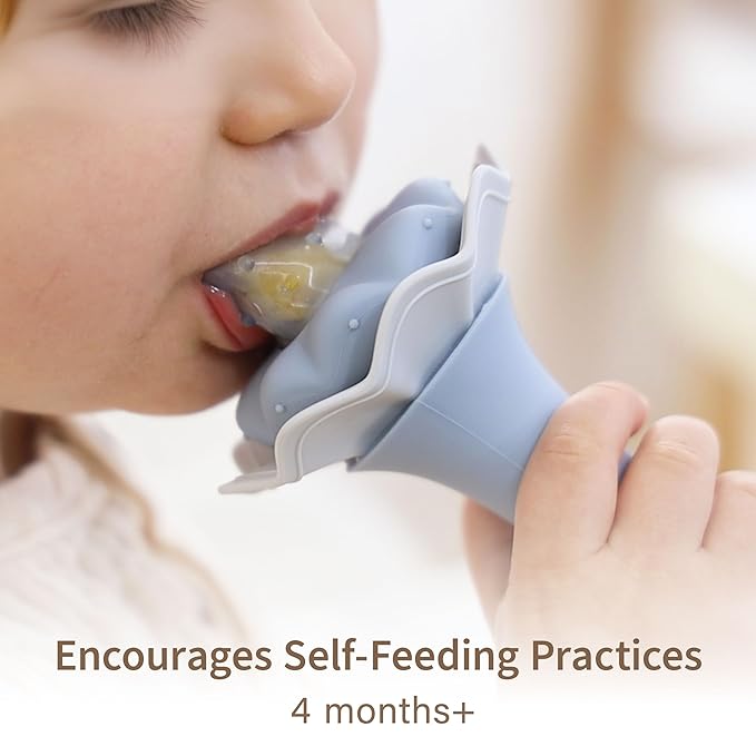Moonkie Baby Fruit Feeder with Freezer Tray, BPA Free Silicone Food Feeder for Infant Self Feeding, Breastmilk Popsicle Molds, Mesh Feeder with Two Pouches, Baby Shower Gifts 4 Months+, 1 Pack