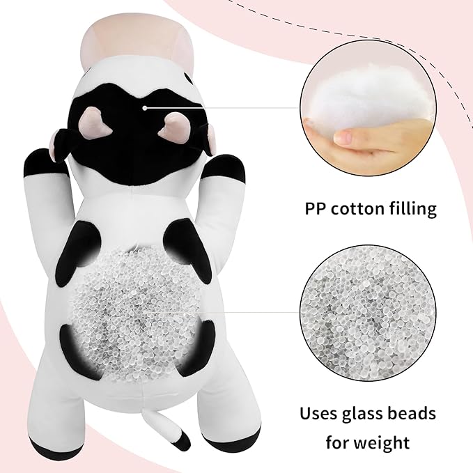 IdeaMeme Cow Weighted Plush, 24" 4.2 lbs Weighted Stuffed Animals, Cute Cow Plush Toy Pillow Gifts for Kids and Adults
