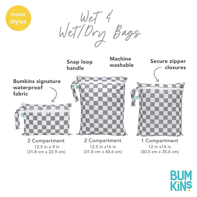 Bumkins Waterproof Wet Dry Bag for Baby, Travel, Swim Suit, Cloth Diapers, Pump Parts, Pool, Beach, Gym Clothes, Toiletry, Hook to Stroller, Daycare, Zipper Reusable Wetdry Packing Pouch, Boho Beige