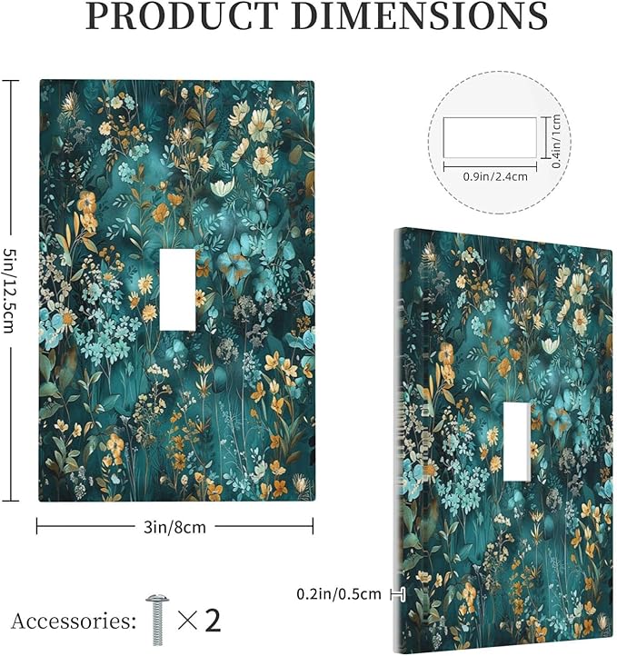 Decorative Light Switch Cover Green Leaf Floral Boho Golden Flower Plant 1 Gang Single Toggle Device Electrical Faceplate Switchplates Decorator Outlet Wall Plate For Bed Room Cabin