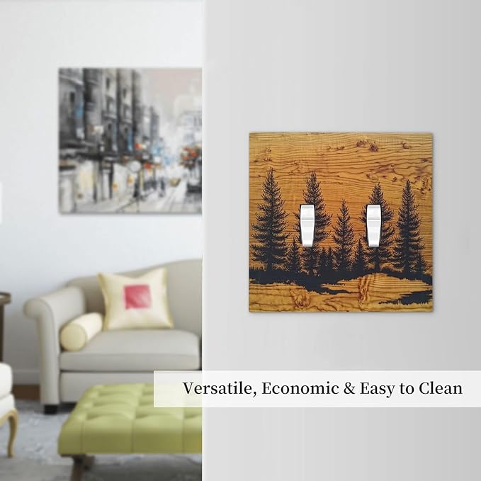 Decorative Switch Plates Forest Pine Silhouette Rustic Wood Grain 2 Gang Double Toggle Outlet Light Switch Cover Wall Plate Electrical Faceplate For Farmhouse Cabin Decor
