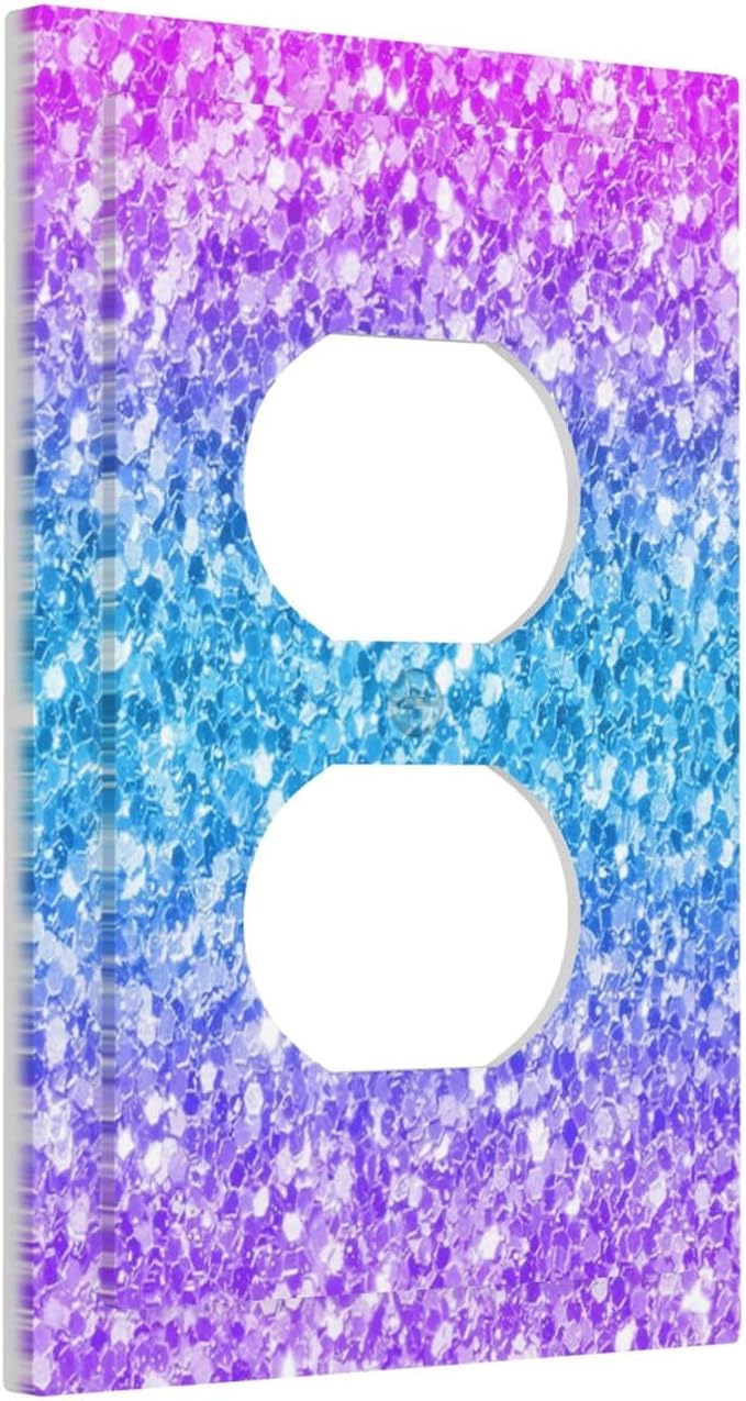 Outlet Covers Fantasy Colorful Glitter Blue Purple Gradient 1 Gang Duplex Light Switch Cover Plate Decorative Wall Plates Socket Cover Electrical Switchplate for Kids Room Home Decor