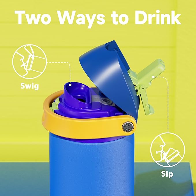32 oz Insulated Water Bottle for Men: Meoky Stainless Steel Water Bottle with 2-in-1 Straw and Spout Lid - Leak Proof, Cold for 24 Hours, Protective Silicone Base, BPA-Free for Sports Gym, Sapphire