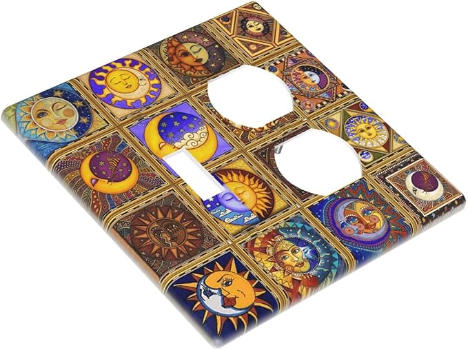 Mexican Talavera Tiles Star Pattern Celestials Theme Print Wallplates 1 Toggle 1 Duplex Switch Plate Electrical GFCI Faceplate Decorative Light Switch Covers for Kitchen Home Decor