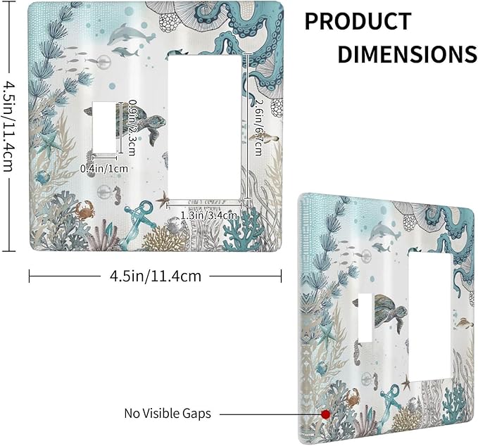 Decorative Outlet Covers Sea Turtle Octopus Ocean Underwater Animal 2 Gang 1 Gang Wall Plate Single Toggle Rocker Device Combination Light Switch Cover Plate Jumbo Electrical Faceplate Plug