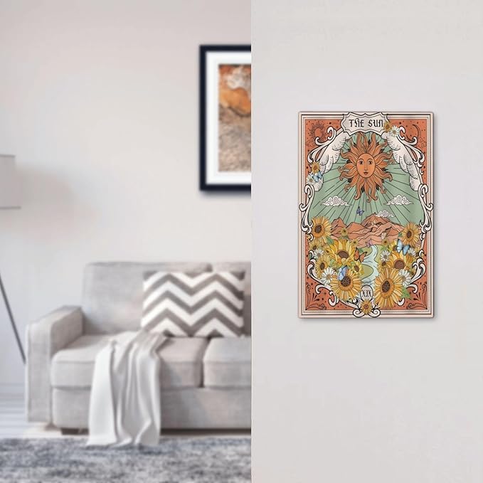 Boho Retro Sun Sunflower Vintage Flower Butterfly Light Switch Cover Plate 1 Gang No Device Blank Electrical Wall Plates Faceplate Decorative Switch Plate for Farmhouse Home Decor