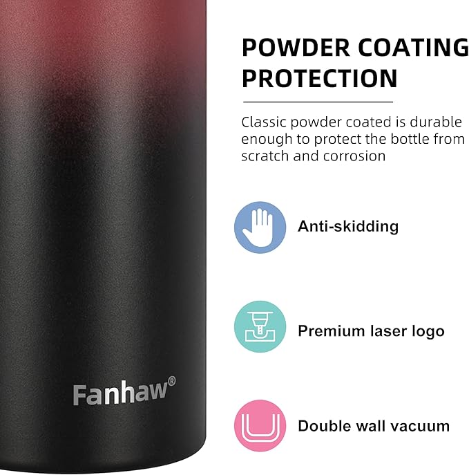 Fanhaw 24 oz Insulated Stainless Steel Water Bottle with Straw Lid, Leakproof & Anti-Dust Sports Bottle for Kids, Women & Men (Red Black)