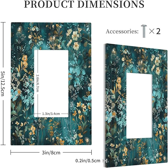 Decorative Outlet Covers Green Leaf Floral Boho Golden Flower Plant 1 Gang Single Rocker Light Switch Cover Plate Wall Plates Gfci Faceplate For Bed Room Cabin Decor
