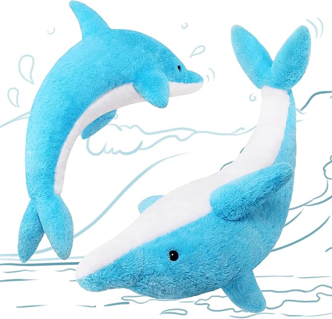 MorisMos 55 Inch Giant Dolphin Stuffed Animals, Large Stuffed Dolphin Plush Toy Soft Marine Ocean Plush Gifts for Kids, Blue