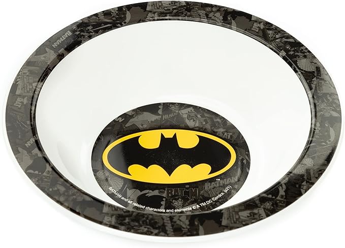 DC Comics Batman Kids 3 Piece Dinnerware Set | Boys & Girls Yellow Superhero Tableware PP Dinner Plate, Bowl And Tumbler Cup