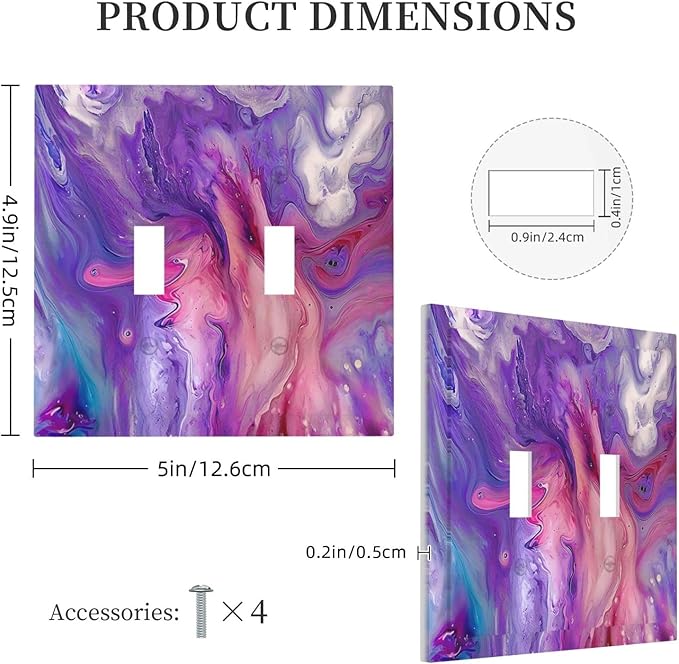 Liquid Marble Modern Abstract Texture Abstract Purple Paint Wall Art Decorative Switch Plates 2 Gang Double Toggle Wall Plate Electrical Faceplate Outlet Light Switch Cover for Office Living Room