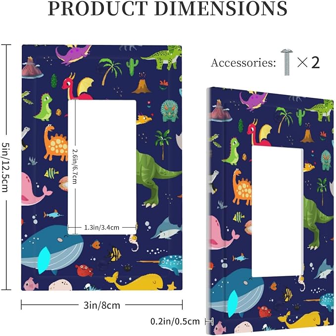 Ocean Dolphin Animal Boys Kids Girls 1-Gang Decorator Rocker Outlet Light Switch Cover Cute Cartoon Cool Blue/Green Dinosaur Decorative Single Device GFCI Receptacle Switch Wall Plate Dimmer Mid Size