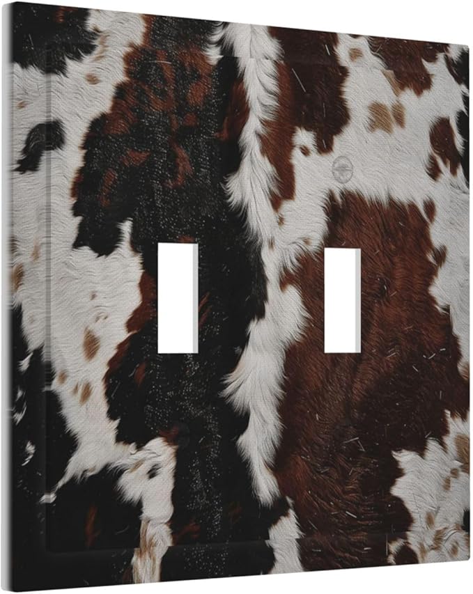Cowhide Print Abstract Animal Fur Rustic Decorative Switch Plates 2 Gang Double Toggle Outlet Light Switch Cover Wall Plate Electrical Faceplate for Farmhouse Home Decor