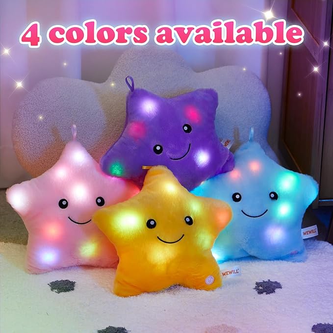 WEWILL 9'' LED Twinkle Star Soft Plush Toys Glowing Stuffed Star Light up Plush with Colorful Night Lights Birthday for Toddler Kids(Pink)