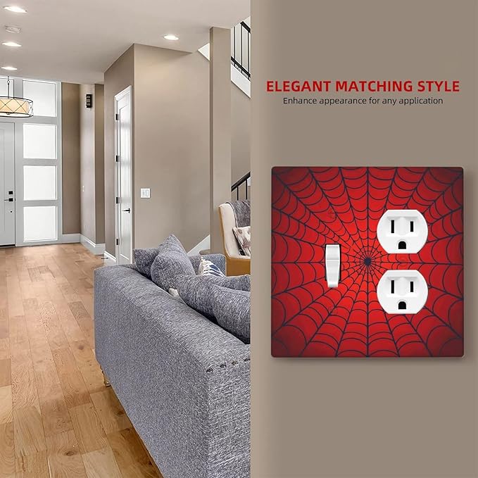 Red Spider Web Black Line Simplicity Wallplates 1 Toggle 1 Duplex Switch Plate Electrical Gfci Faceplate Decorative Light Switch Covers For Kids Room Home Decor