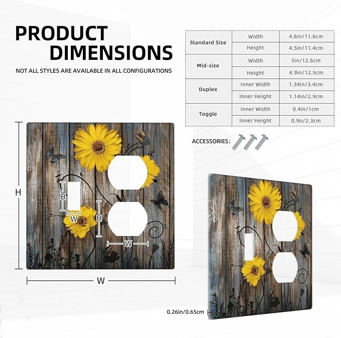 Rustic Barn Sunflower Wooden Daisy Flower Plank Wallplates 1 Toggle 1 Duplex Switch Plate Electrical GFCI Faceplate Decorative Light Switch Covers for Farmhouse Home Decor