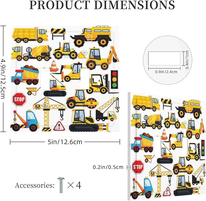 Yellow Truck Cartoon Transportation Double Toggle Light Switch Cover Decorative 2 Gang Wall Plate Electrical Faceplate Switchplate for Kidroom Bathroom Bedroom Living Room Decor
