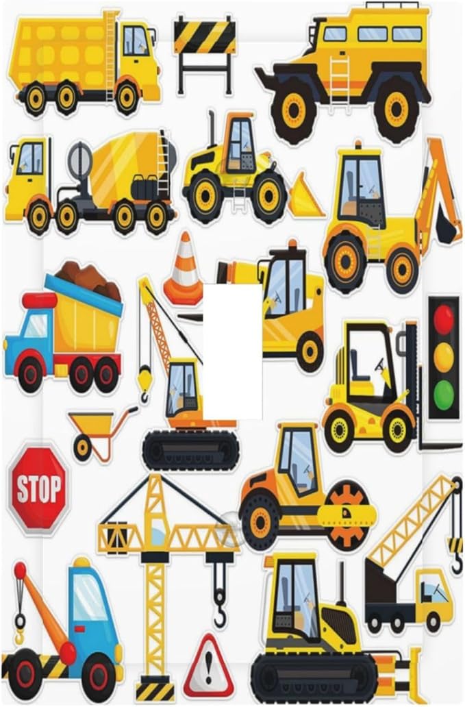 Yellow Truck Cartoon Transportation 1 Gang Light Switch Cover Decorative Single Toggle Wall Plate Switchcovers Electrical Switchplate Home Decor for Kidroom Living Room Bedroom Decorate