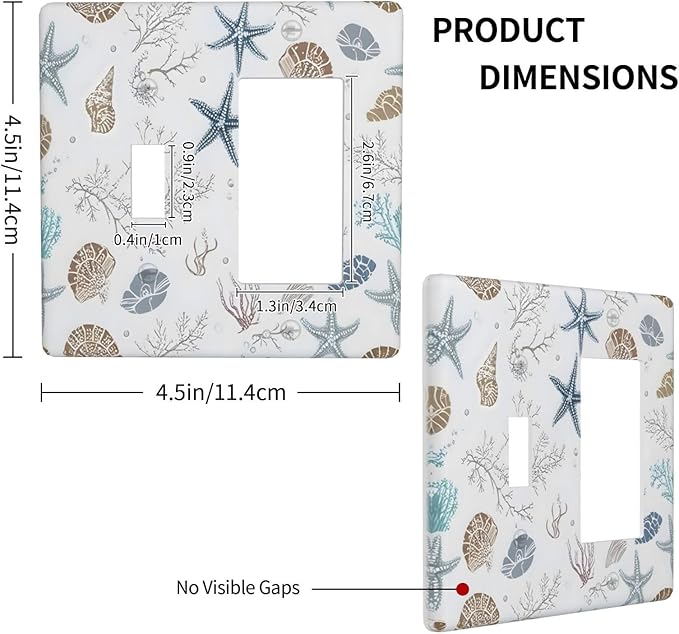 Ocean Starfish Seashells Nautical Coastal Sea Coral Outlet Covers 1 Toggle 1 Rocker Combination Decorative Wall Plate Electrical Switch Plates Light Switch Cover Plate for Kids Room Nursery Decor
