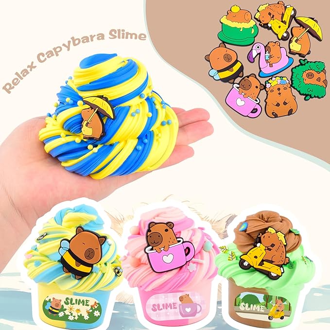 24 Pack Axolotl Butter Slime Kit, Highland Cattle Capibara Slime, Internet Popular Animal Slime Charms, Soft Slimes, Stress Relief Toys for Kids, Party Favors for Toddlers Teens Girls and Boys