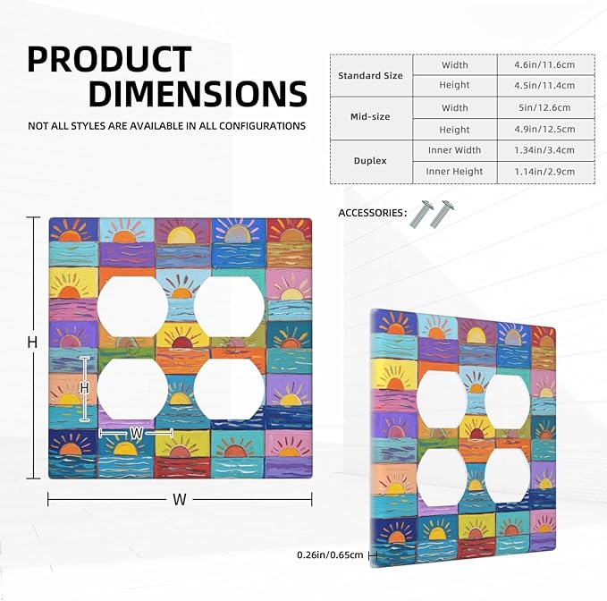 Sunrise Double Duplex Receptacle Outlet Cover Wall Plate Decorative 2 Gang Light Switch Covers Electrical Switchplate Home Decorate Faceplat for Bathroom Bedroom Kitchen Room 4.5 x 4.5 Inch