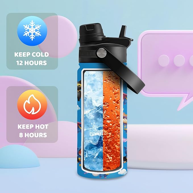 Insulated Water Bottle 18oz, Cats Gifts Water Bottle with 2-in-1 Straw and Spout Lid, Blue Cats Cup Leakproof, Cat Cup Coffee Travel Mug for Cat Lovers, Birthday Gift Ideal for Boys Girls