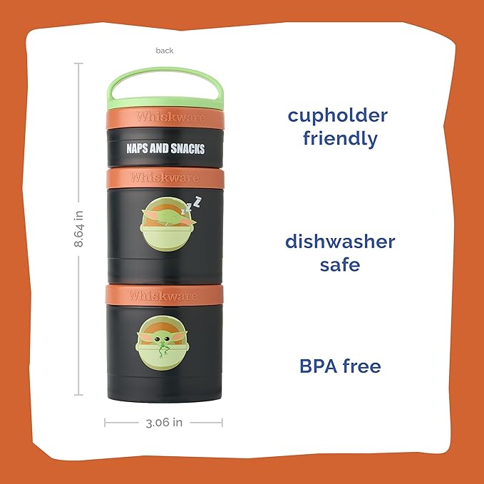 Whiskware Star Wars Stackable Snack Containers for Kids and Toddlers, 3 Stackable Snack Cups for School and Travel, The Child Naps & Snacks - Green/Orange/Grey