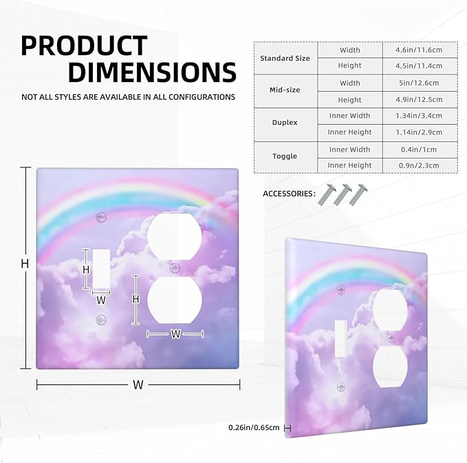 Outlet Covers Rainbow Sky with Clouds 2 Gang Decorative Switch Plates 1 Toggle Duplex Combo Light Switch Cover GFCI Electrical Wall Plates for Bathroom Home Decor